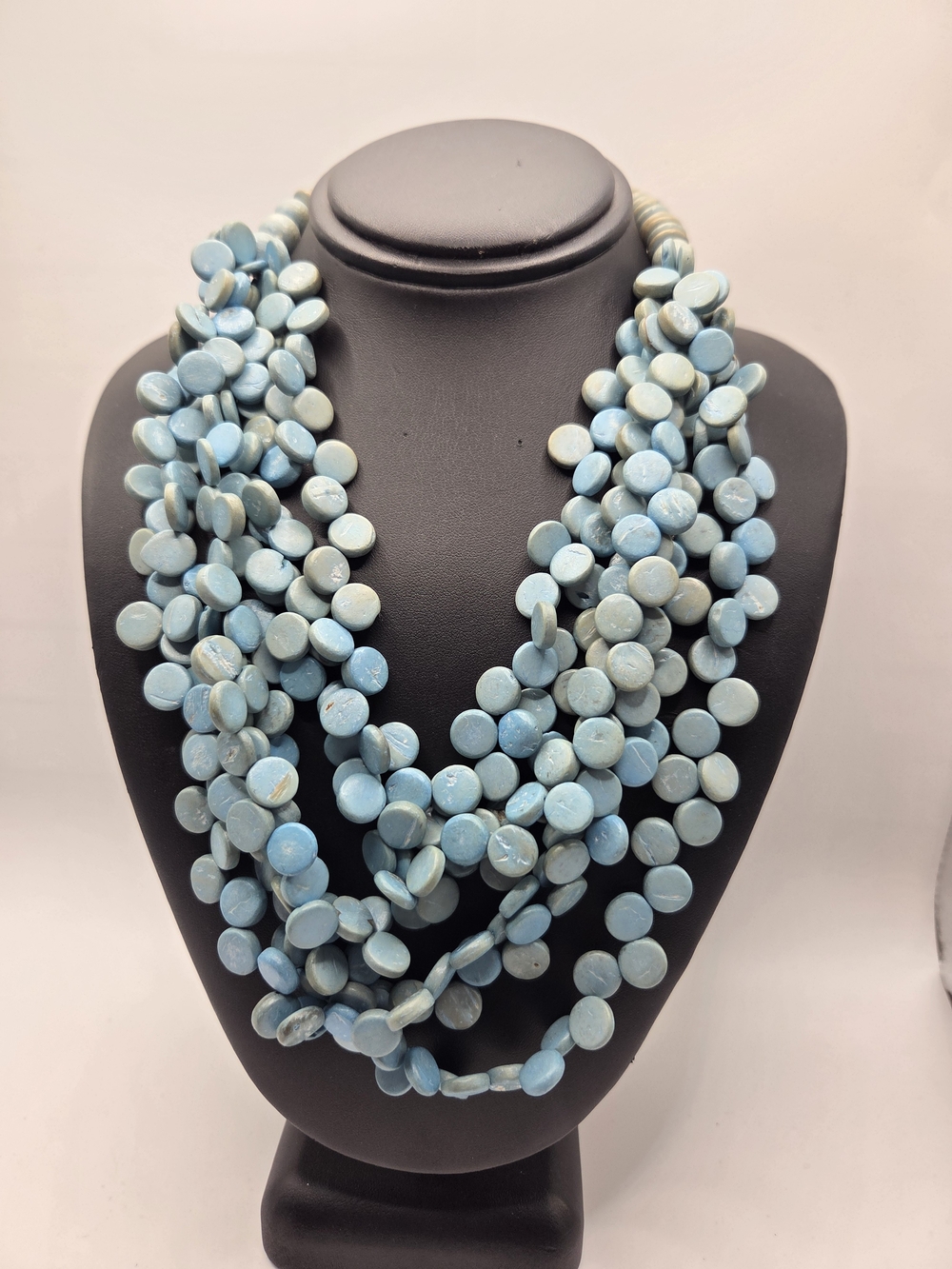 1523. Vintage Sky Blue Multi-Strand Coin Necklace